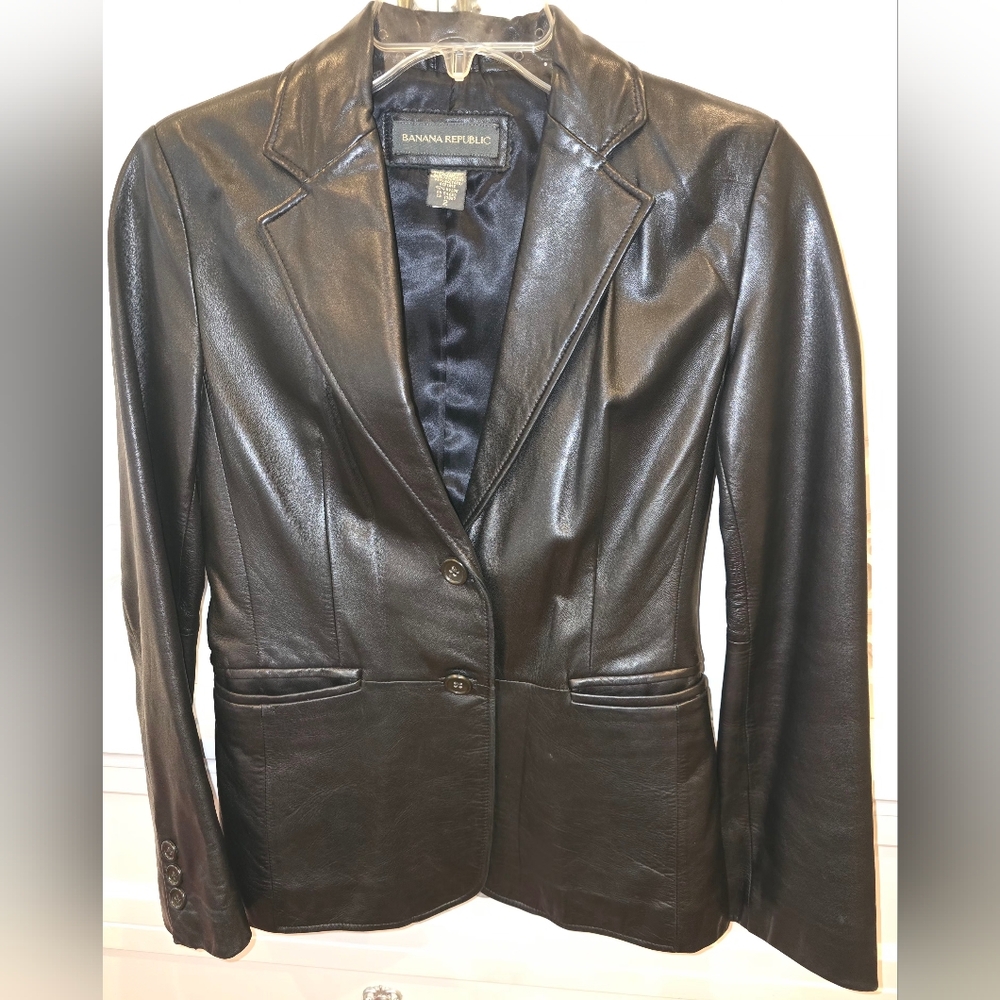 Banana Republic 100% Leather Black Blazer Jacket - Sz 2